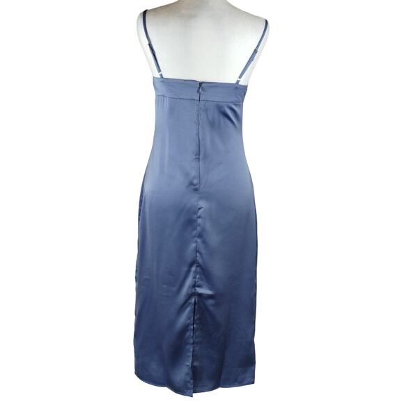 R WeWoreWhat Slate Blue Cowl Satin Charmeuse Slip Midi Dress NWT Size 4 - Picture 3 of 13